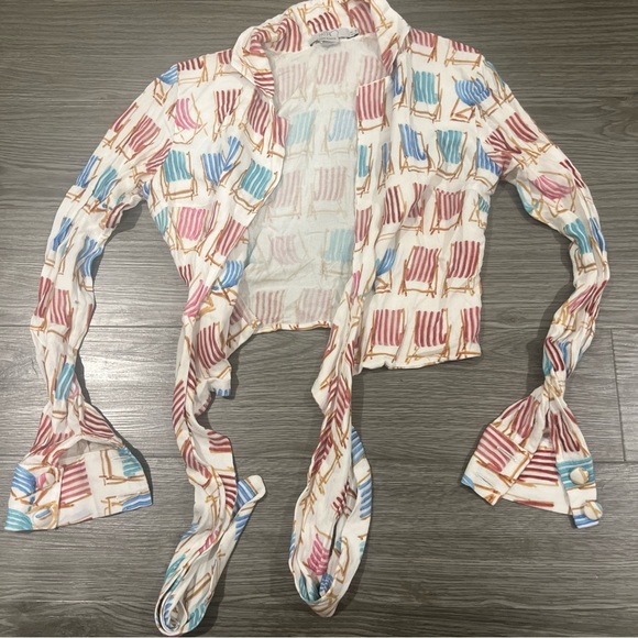 PatBo Deck Chair Print Shirt - White US 4 Blouse RARE Anthropologie - Picture 3 of 7